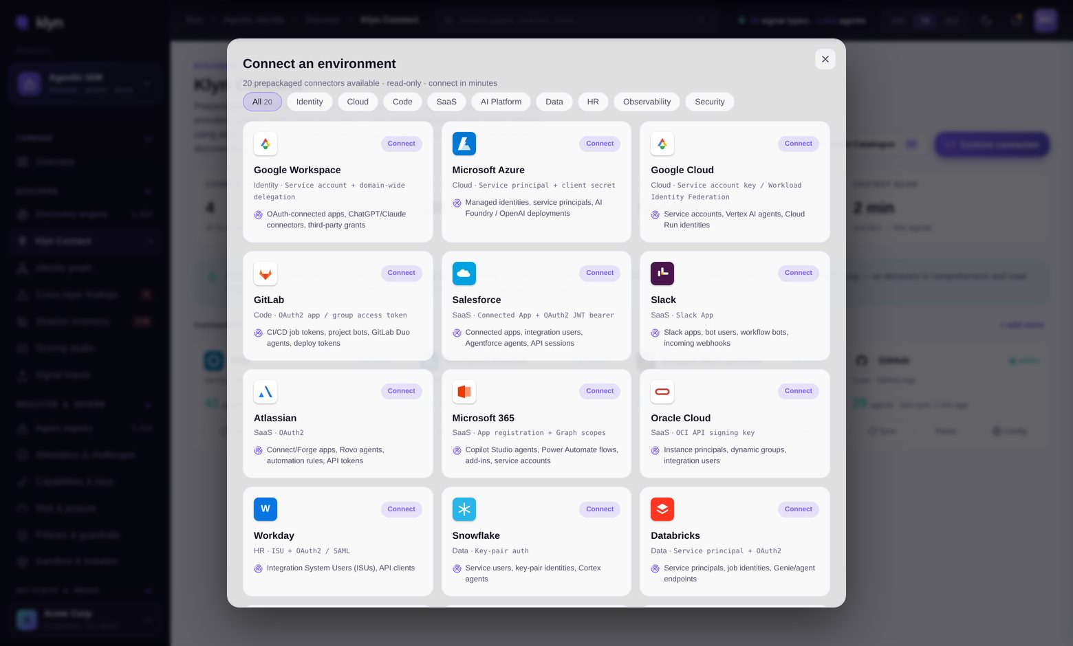 Klyn Connect catalog of prepackaged integrations